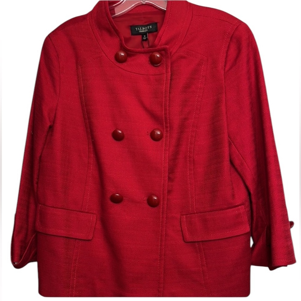 Talbots size 12 cherry red jacket double breasted waist coat “JACKIE FIT”